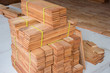 Stack of Parquet wood slice for flooring. Wood timber construction material.