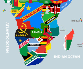 Wall Mural - vector part of world map with region of south african countries mixed with their national flags