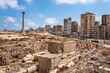 Panoramic view of helenistic and roman temple Serapeum with Pompey's pillar and ruins, Egypt