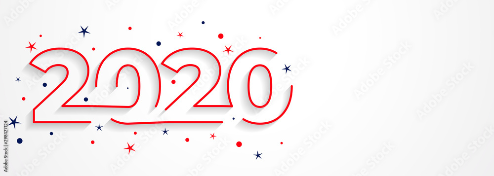 minimal 2020 line style new year typography design - obrazy, fototapety, plakaty 