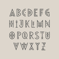 Poster - Linear geometric uppercase font decorated with thin lines.