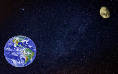 Wall Mural - earth and moon size planets from space. on the background of the starry sky a place for copyspace. e