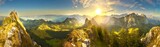 Fototapeta  - Great panoramic view of morning mountains in Switzerland with Lake Zürich and many tops in autumn