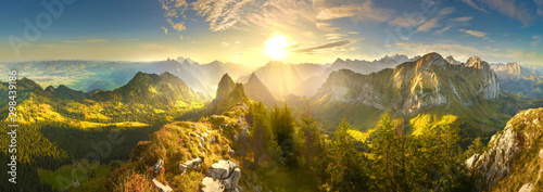 Fototapeta na wymiar Autumn mountains at sunrise in Switzerland