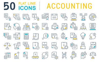 Wall Mural - set vector line icons of accounting