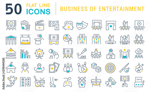 Fotomural Set Vector Line Icons of Entertainment Business