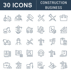 Wall Mural - Set Vector Line Icons of Construction Business