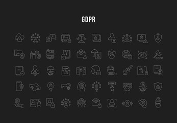 Poster - Set Vector Line Icons of GDPR