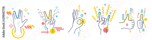 Fotografía Gestures showing positive emotions: victory, recommendations, rock, greeting, approx