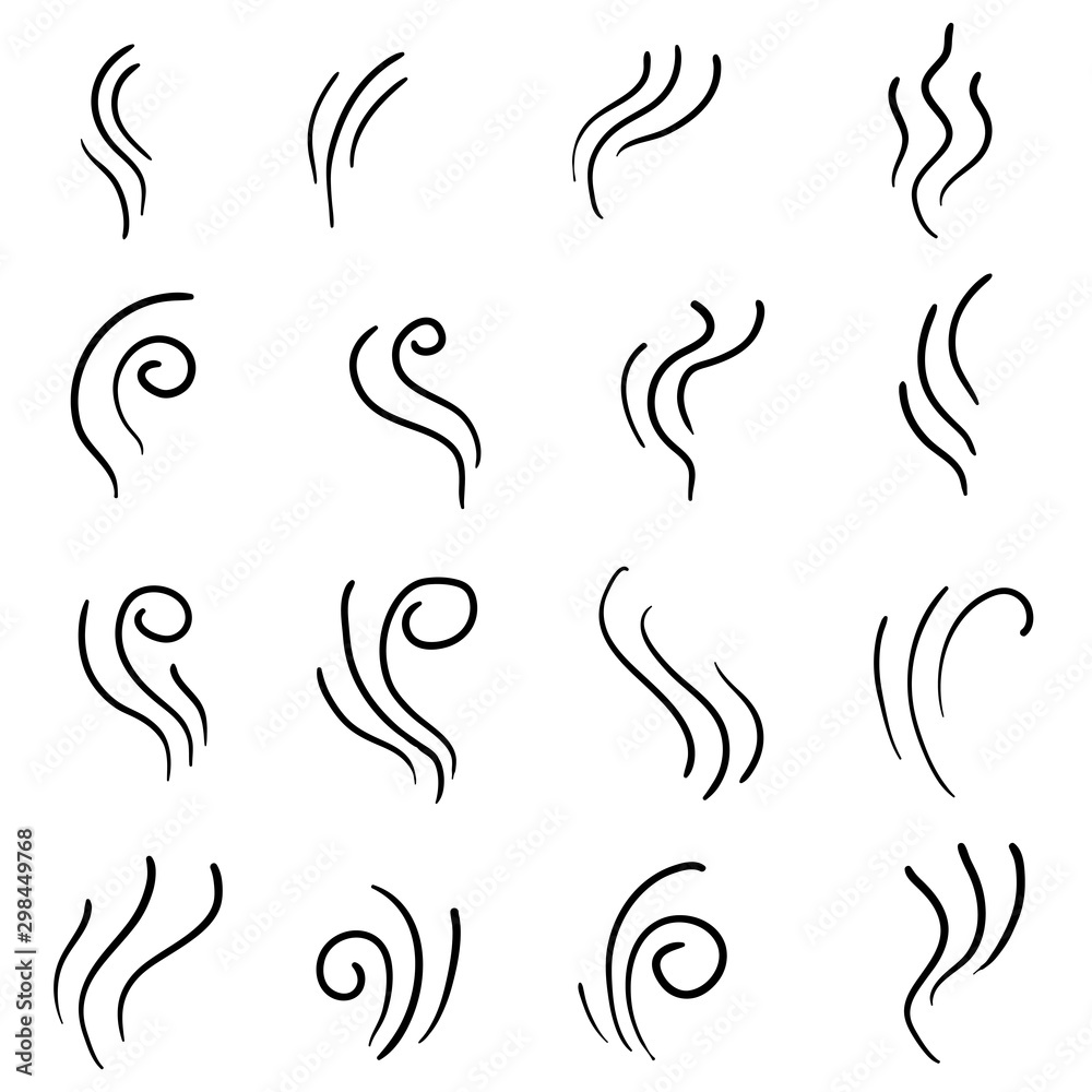 Collection of steam icon for design template, smell sign, wave logo and smoke symbol with Creative doodle abstract concept, vector illustration - obrazy, fototapety, plakaty 