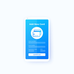Wall Mural - add new card, mobile app ui, vector