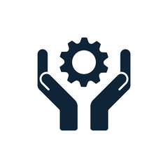 Hands with cog wheel or gear icon.