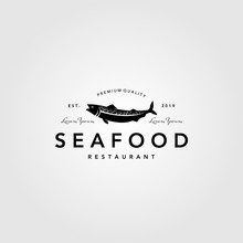 Seafood Fish Logo Vintage Label Emblem Vector Restaurant Illustration