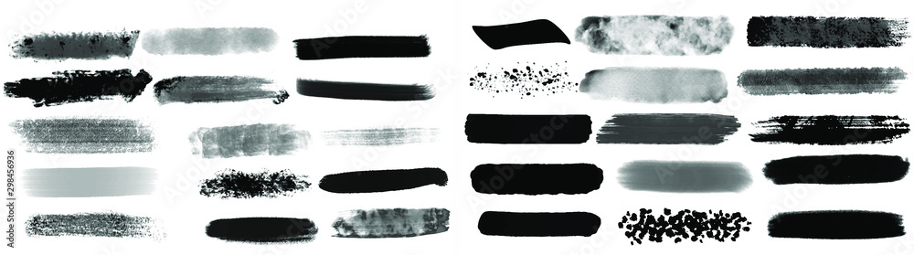 Black watercolor brush set for your design, vector. - obrazy, fototapety, plakaty 
