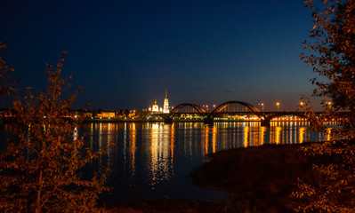 City at night - blur photo,Bokeh background.Russia Rybinsk