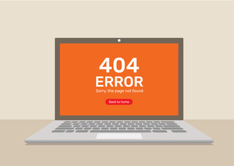 Cartoon, 404 error page in computer Laptop.