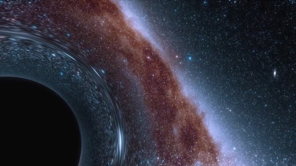 Wall Mural - animation of a black hole in space. space, light and time are distorted by strong gravity on the eve