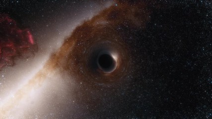 Wall Mural - animation of a black hole in space. space, light and time are distorted by strong gravity on the eve
