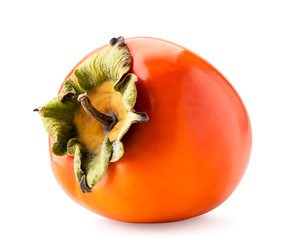 Ripe persimmon close-up on a white background. Isolated