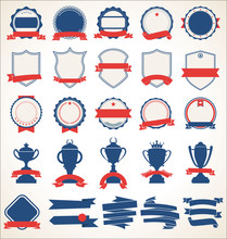 Collection Of Badges And Labels Blue And Red 