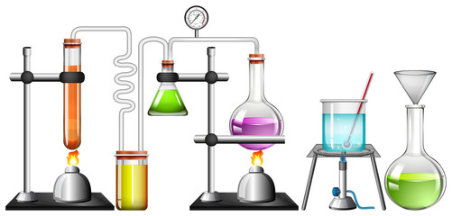 set of science equipments on white background