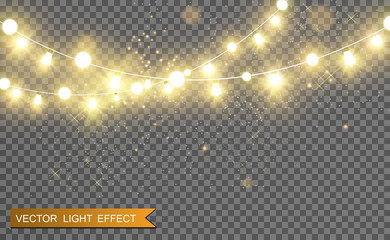 Wall Mural - Christmas bright, beautiful lights, design elements. Glowing lights for design of Xmas greeting cards. Garlands, light Christmas decorations.