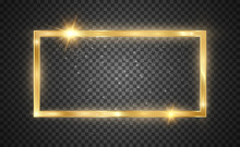Gold Glitter With Shiny Gold Frame On A Transparent Black Background. Vector Luxury Golden Background.