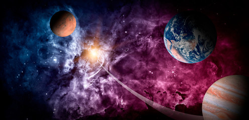 Wall Mural - planets of the solar system are attracted by the center of the galaxy and a massive black hole. elem