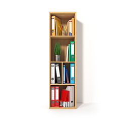 Poster - Letter I. Alphabet in the form of shelves with file folder, binders and books isolated on white. Archival, stacks of documents at the office or library.