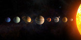 Fototapeta Kosmos - Solar system planets set. The Sun and planets in a row on universe stars background.Elements of this image furnished by NASA.