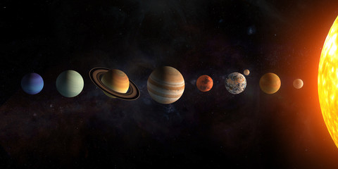 solar system planets set. the sun and planets in a row on universe stars background.elements of this