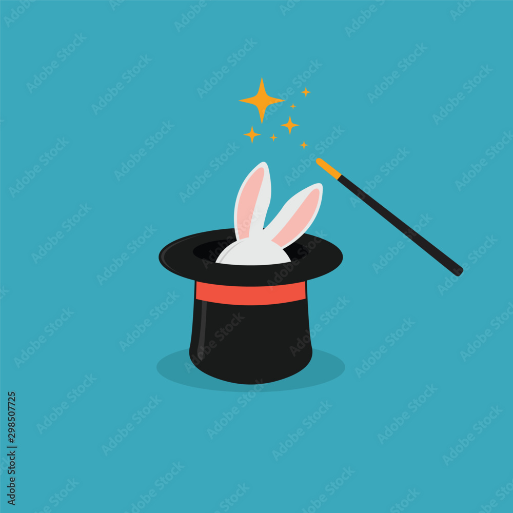 Illustration of rabbit in magic hat. vector icon in trendy flat style ...