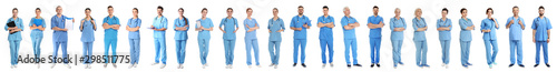 Fotomural Collage of people in uniforms on white background. Medical staff