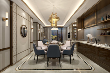 Wall Mural - 3d render. Dining room interior.