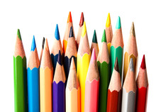 Different Color Pencils On White Background. School Stationery
