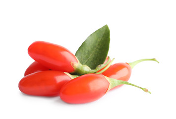 Fresh goji berries on white background. Healthy superfood