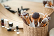 Brushes on dressing table in makeup room