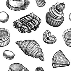 Wall Mural - Seamless pattern with French desserts