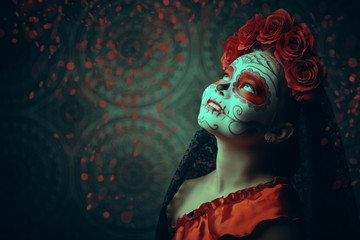 girl in costume of Calavera Catrina