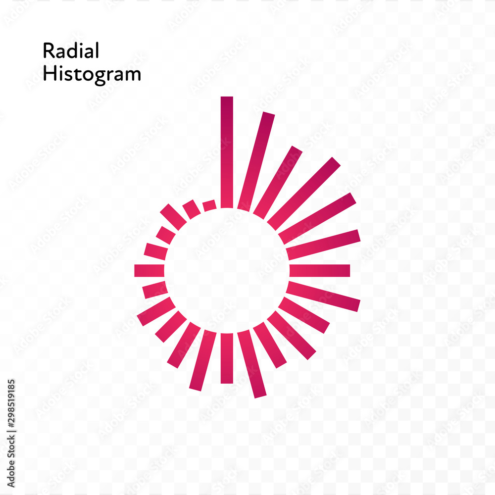 Vector color flat chart diagram icon illustration. Red thin colums on ...