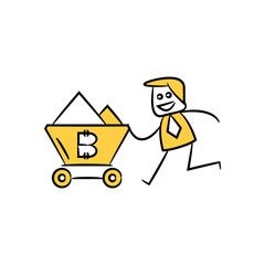 businessman and bitcoin mining crypto currency concept yellow icons
