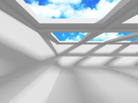 Futuristic White Architecture Design on Cloudy Sky Background