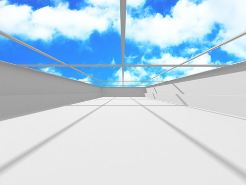 Futuristic White Architecture Design on Cloudy Sky Background