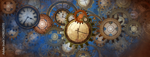 Cuadros en Lienzo Industrial and steampunk style background with clocks and wheels