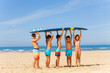 © Sergey Novikov - Five kids with surfboard on the sand sea beach