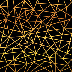 Poster - Gold foil wire triangles geometric seamless mosaic repeat pattern background - vector