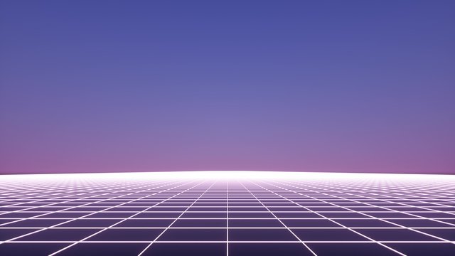 Retro futuristic neon grid background, 80s design. 3d illustration