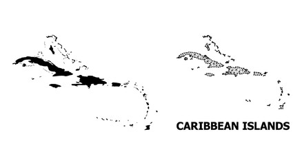 Poster - Solid and Wire Frame Map of Caribbean Islands