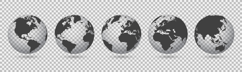 Wall Mural - earth set 3d transparent globes with world maps - stock vector