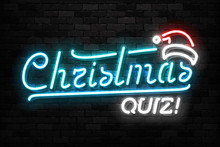 Vector Realistic Isolated Neon Sign Of Christmas Quiz Logo For Template Decoration And Invitation Covering On The Wall And Transparent Background. Concept Of Merry Christmas And Happy New Year.